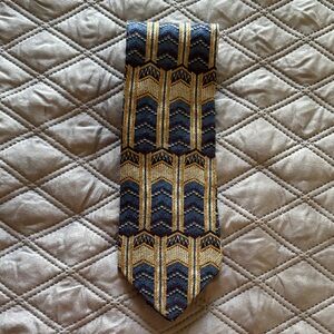 Vintage Ermenegildo Zegna Geometric Pattern Silk Tie Gold Blue Made in Italy